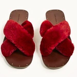 Zara Faux Fur Criss Cross Flat Slides-Size 37/6.5-7